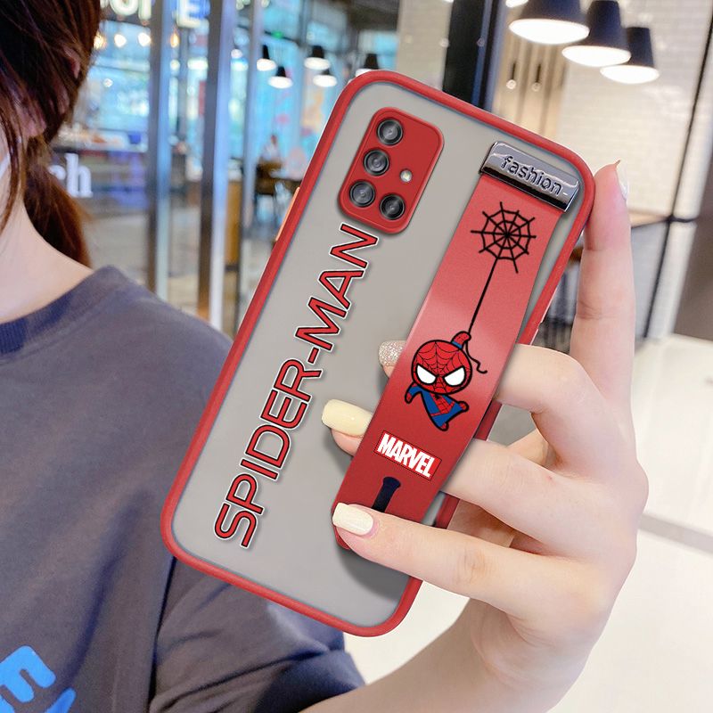 UCUC for Samsung Galaxy A71 5G Wrist Strap Case Superhero Spider Superman Wristband Printing Cover Shockproof Frosted Phone Case