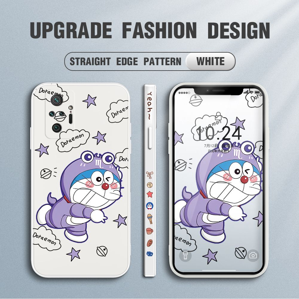 Jizetin for Xiaomi Redmi Note 10 Pro / Note 10 Pro Max Case Cute Cartoon Purple Doraemon Anime Side Design Phone Case Ultra Soft Edge Pattern Liquid Silicone Phone Cases