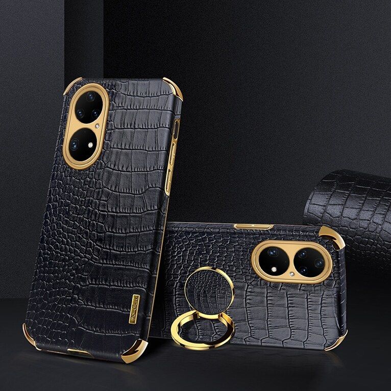 For Huawei P50 Pro Crocodile Pattern 360 Degree Rotating Ring Protective Cover Compatible with Magnetic Car