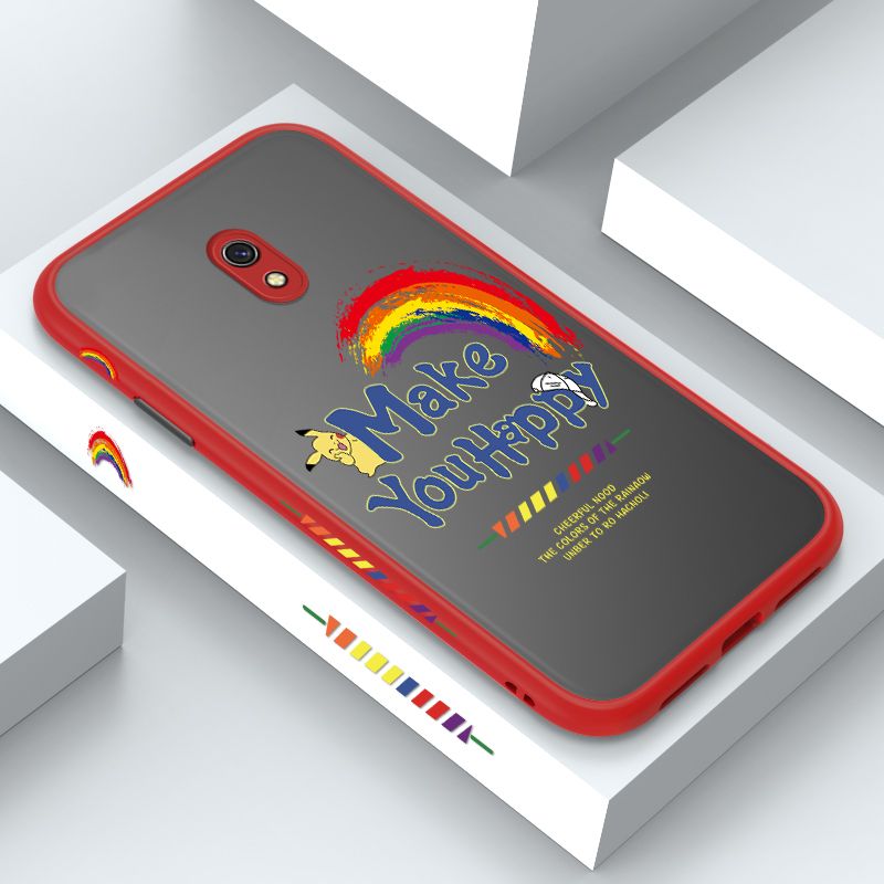 ZeroQiQi for Redmi 8A Case Creative Cartoon Rainbow Pikachu Side Printing Cover Frosted Ultra Thin Protective Anti Fall Phone Case
