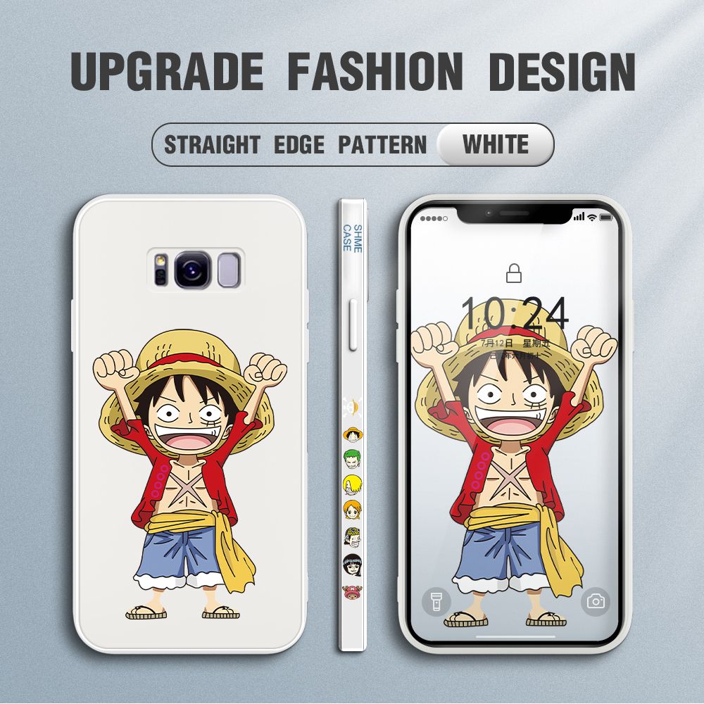 Jizetin for Samsung Galaxy S8 Plus Case Anime One-Piece Monkey D. Luffy Anime Side Design Phone Case Square Edge Pattern Liquid Silicone Cases Full Cover Camera Shockproof Protective Case