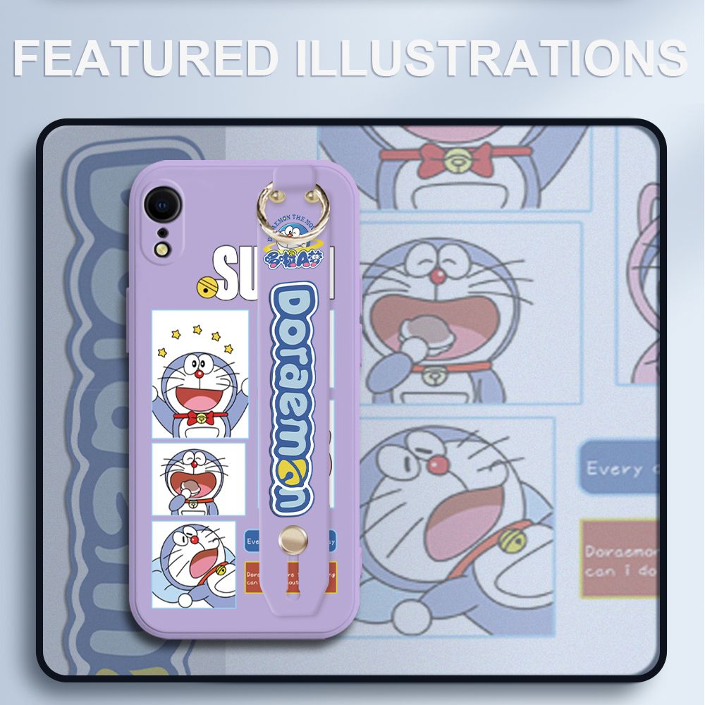 UCUC for iPhone XR Wrist Strap Case Creative Cartoon Doraemon's Daily Life Cover Ultra Thin Anti Fall Liquid Silicone Phone Case