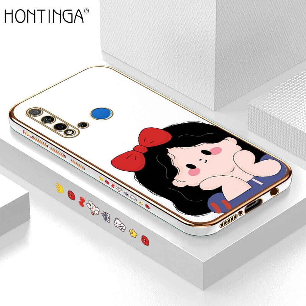 Hontinga for Huawei Nova 5I Case Luxury 6D Plating Cartoon Bow Girl Side Pattern Soft Back Cover Silicone Square Phone Cases