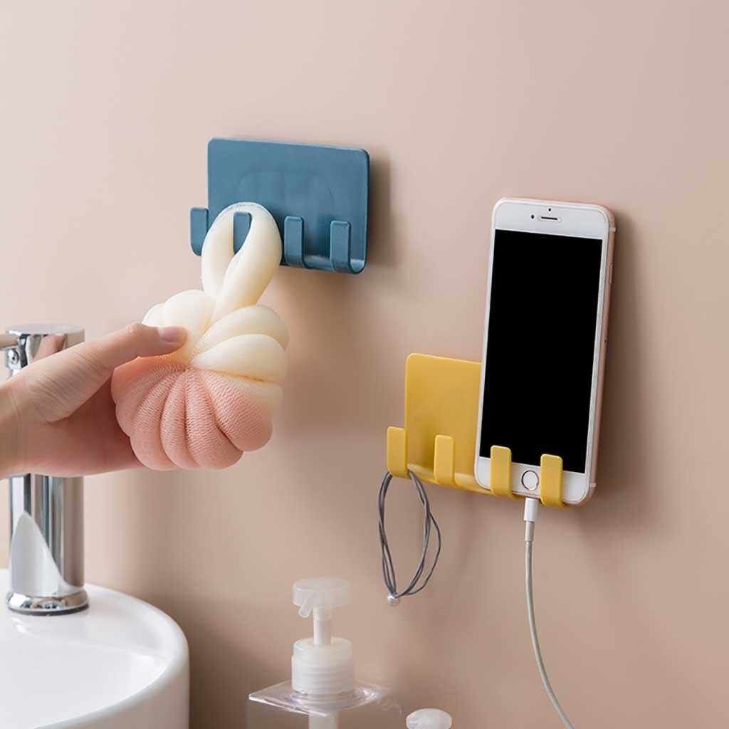 Hanging Holder Mobile charger stand Wall Mobile Phone Holders Phone Charger Wall Mounted 4 Hooks Storage Hanger Rack Bathroom