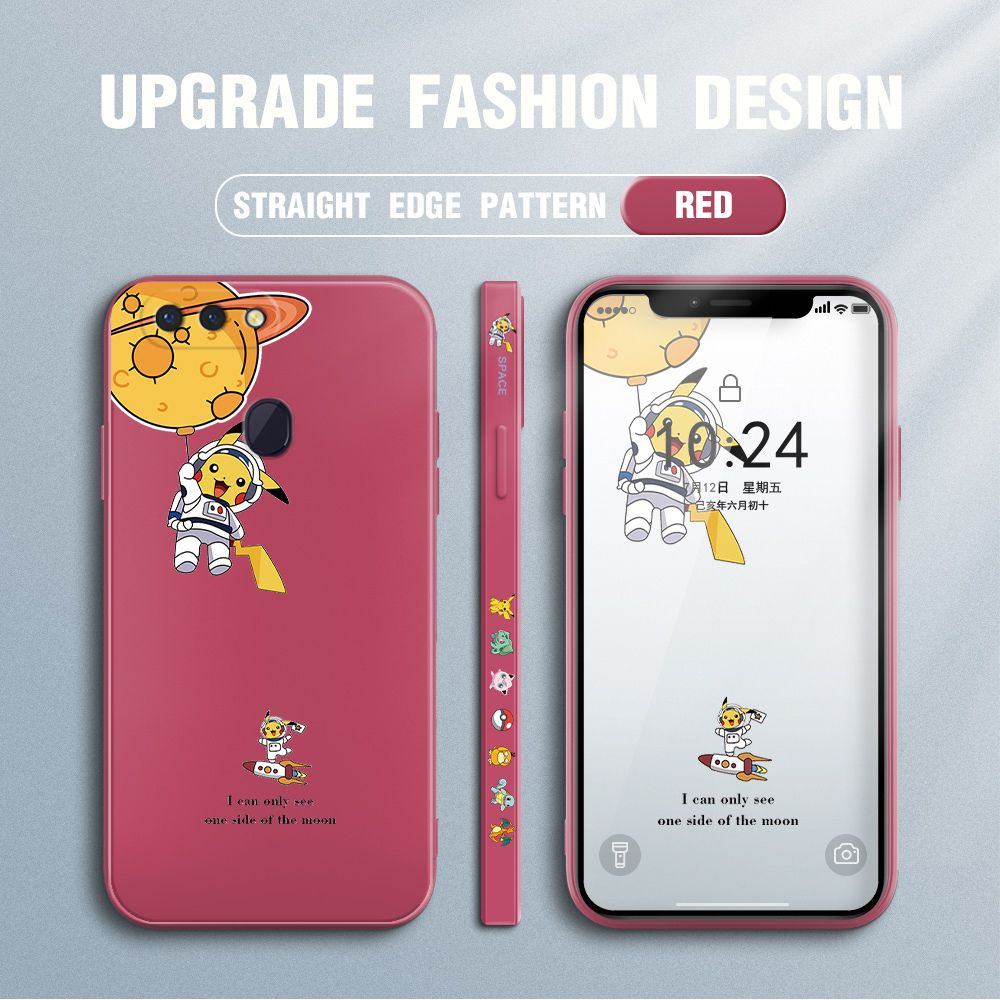 Jizetin for OPPO R15 Case Side Design Phone Cover Cute Astronaut Pikachu Cover Square Edge Pattern Liquid Silicone Trend Case