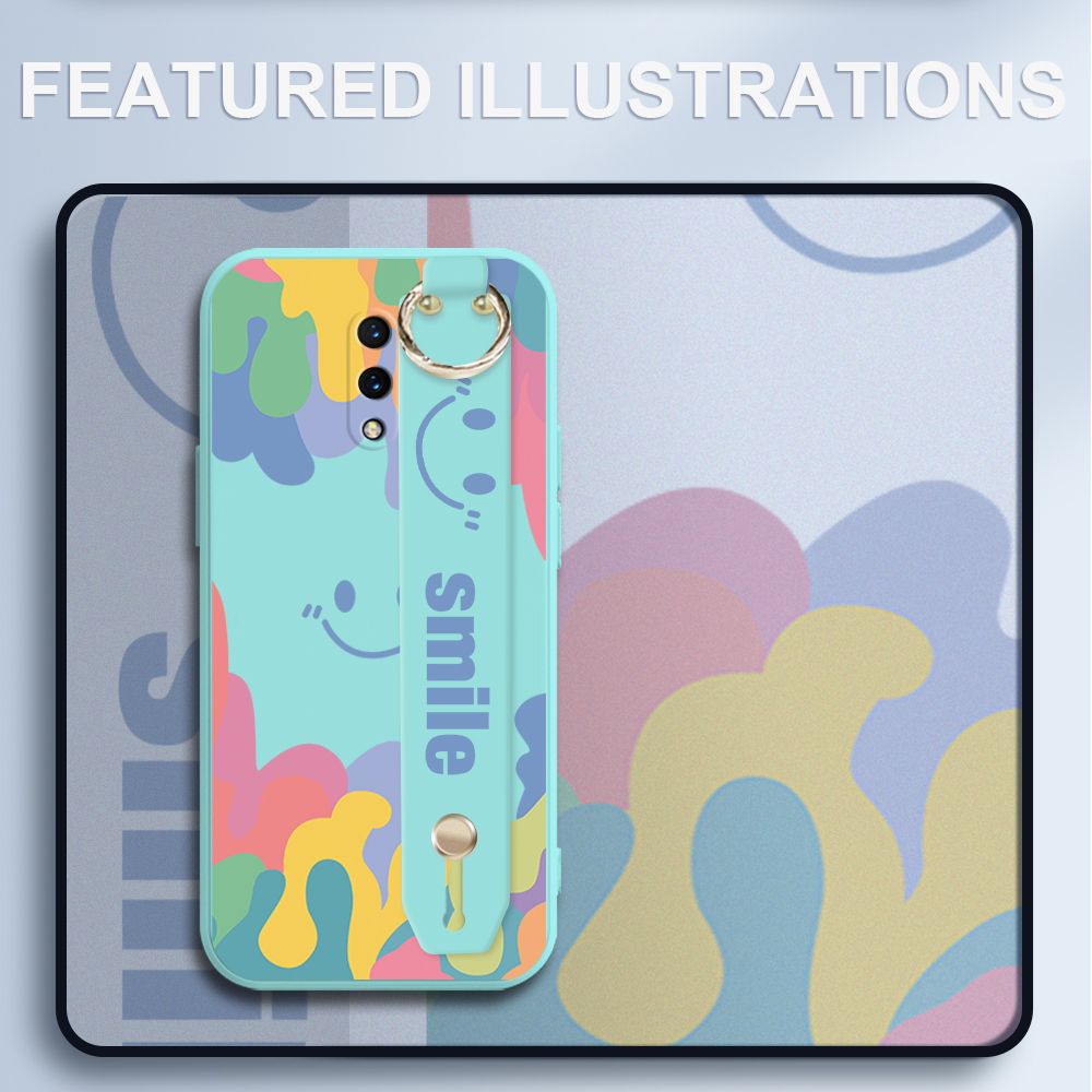 UCUC for OnePlus 7 Wrist Strap Case INS Style Soft Candy Color Splash Ink Cover Ultra Thin Anti Fall Liquid Silicone Phone Case