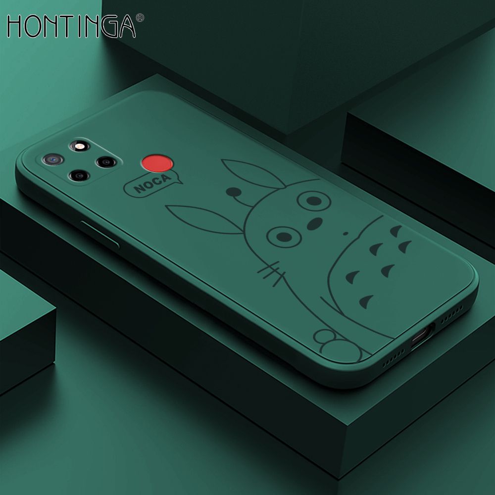Hontinga for Realme Narzo 30A Case Cartoon Cute Totoro Pattern Back Cover Soft Square Edge Liquid Silicone Phone Cases