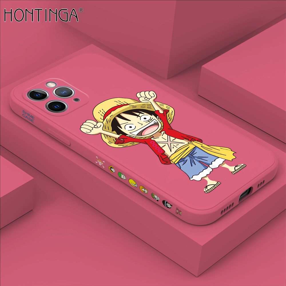 Hontinga for iPhone 11 Pro Max Case Side Design Anime Cartoon Luffy Back Cover Soft Square Edge Pattern Liquid Silicone Trend Phone Cases