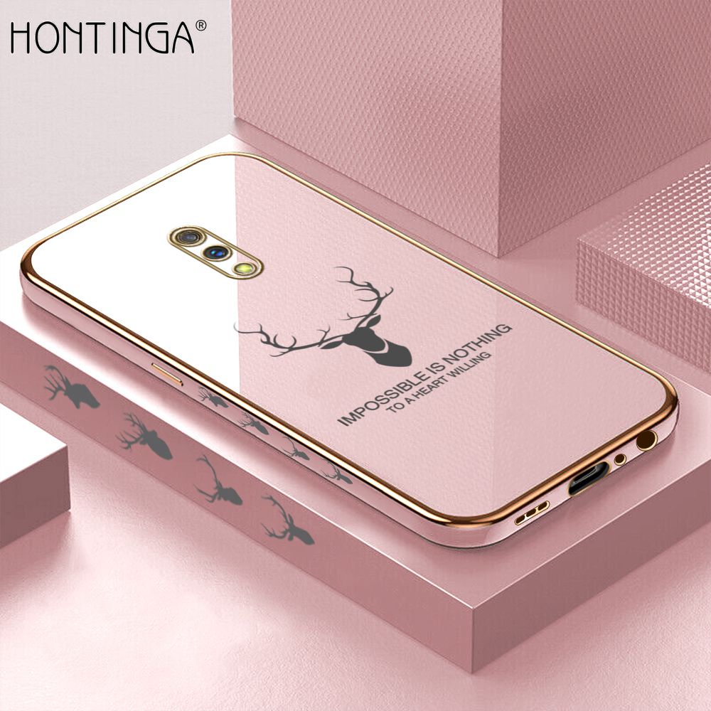 Hontinga for Realme X Back Cover + Free Lanyard Luxury 6D Plating Cartoon Lucky Side Pattern Case Soft Silicone Square Phone Cases