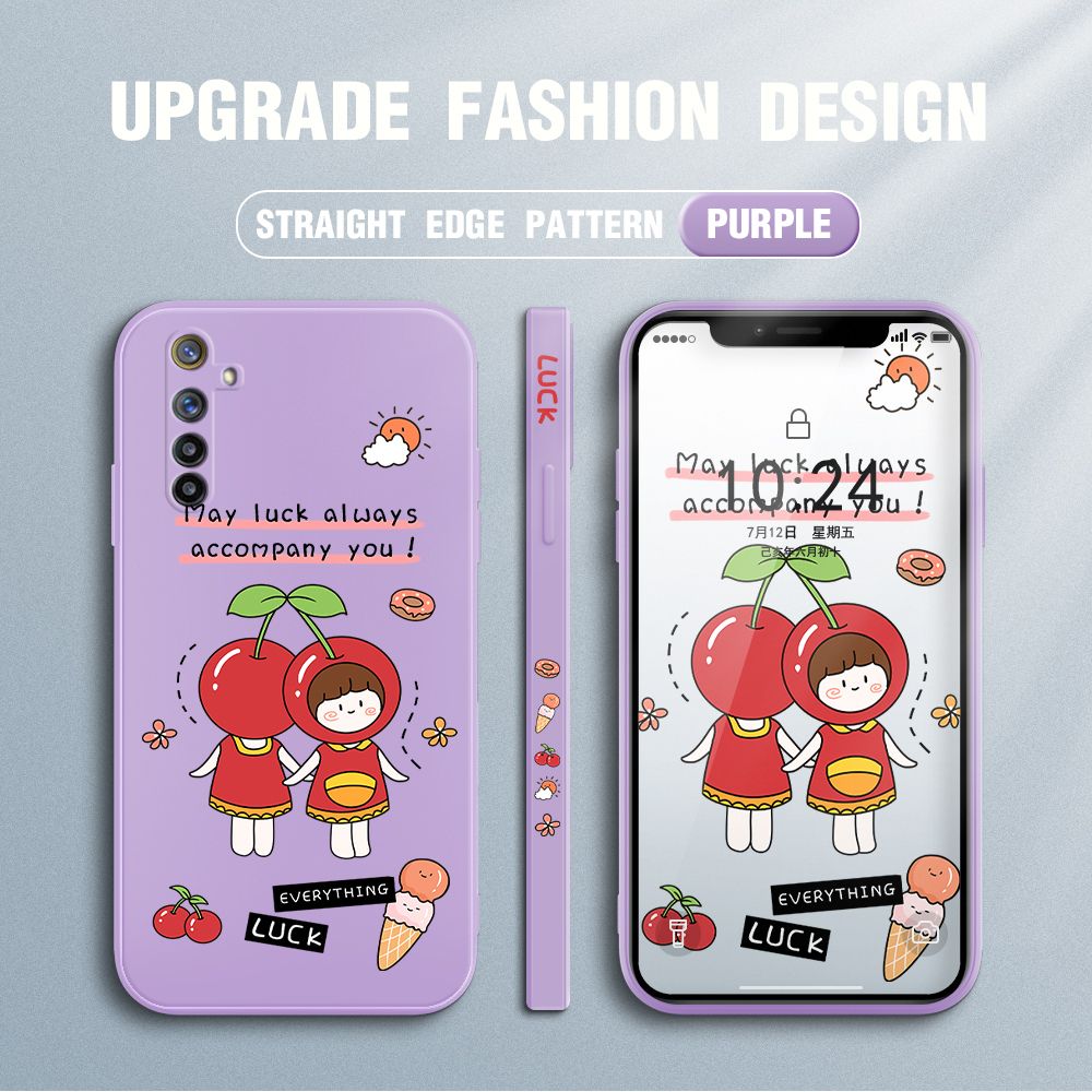 Jizetin for Realme 6 Pro Case Fashion Cherry Girl Design Side Design Phone Case Square Edge Pattern Liquid Silicone Cases Full Cover Camera Shockproof Protective Case
