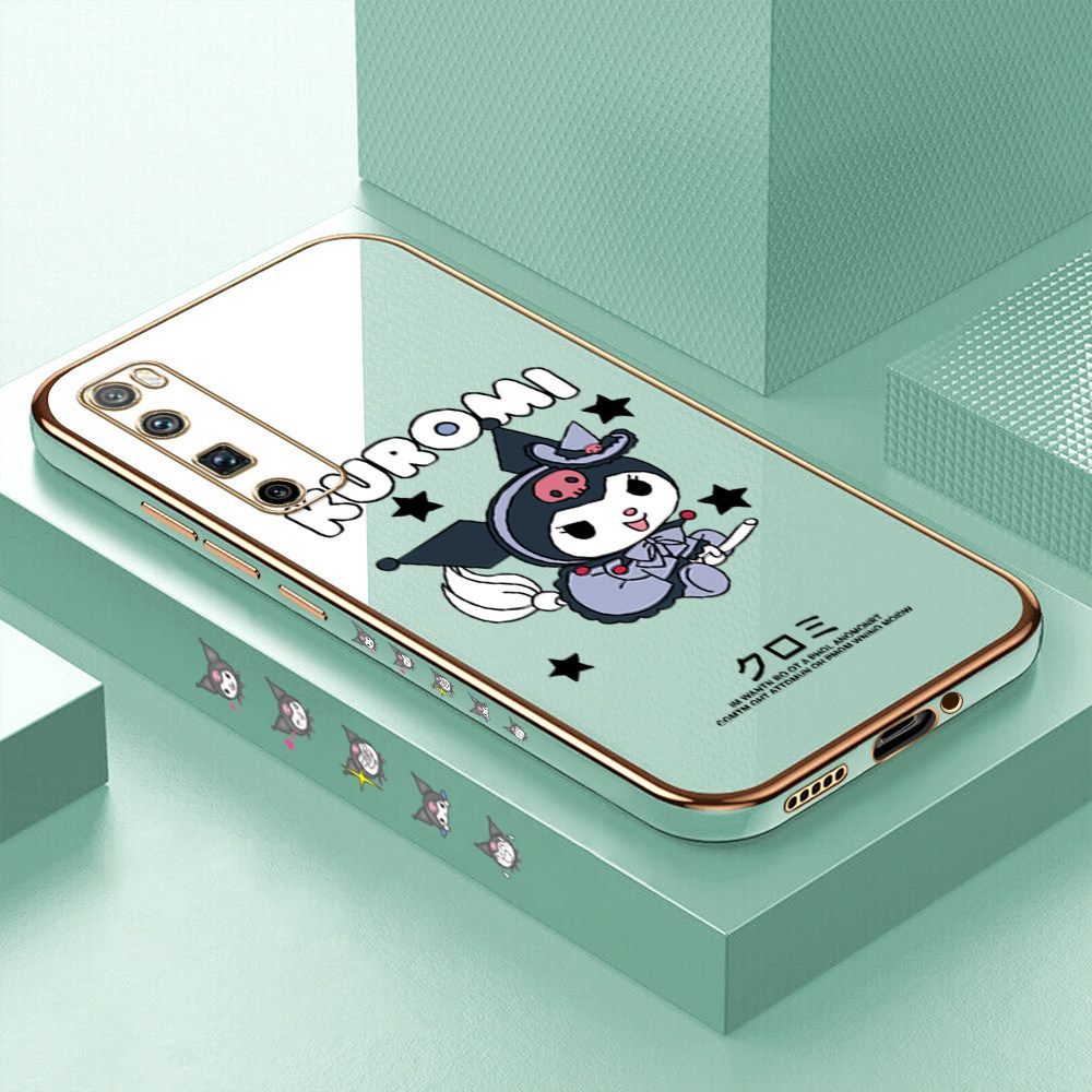 Luxury 6D Plating Soft Casing Silicone Square Frame Phone Case For Huawei Nova 7 Pro Case Shiny Bling Back Cover Cartoon Anime Character Cute Square Edge Pattern Design Soft Case + Free Lanyard