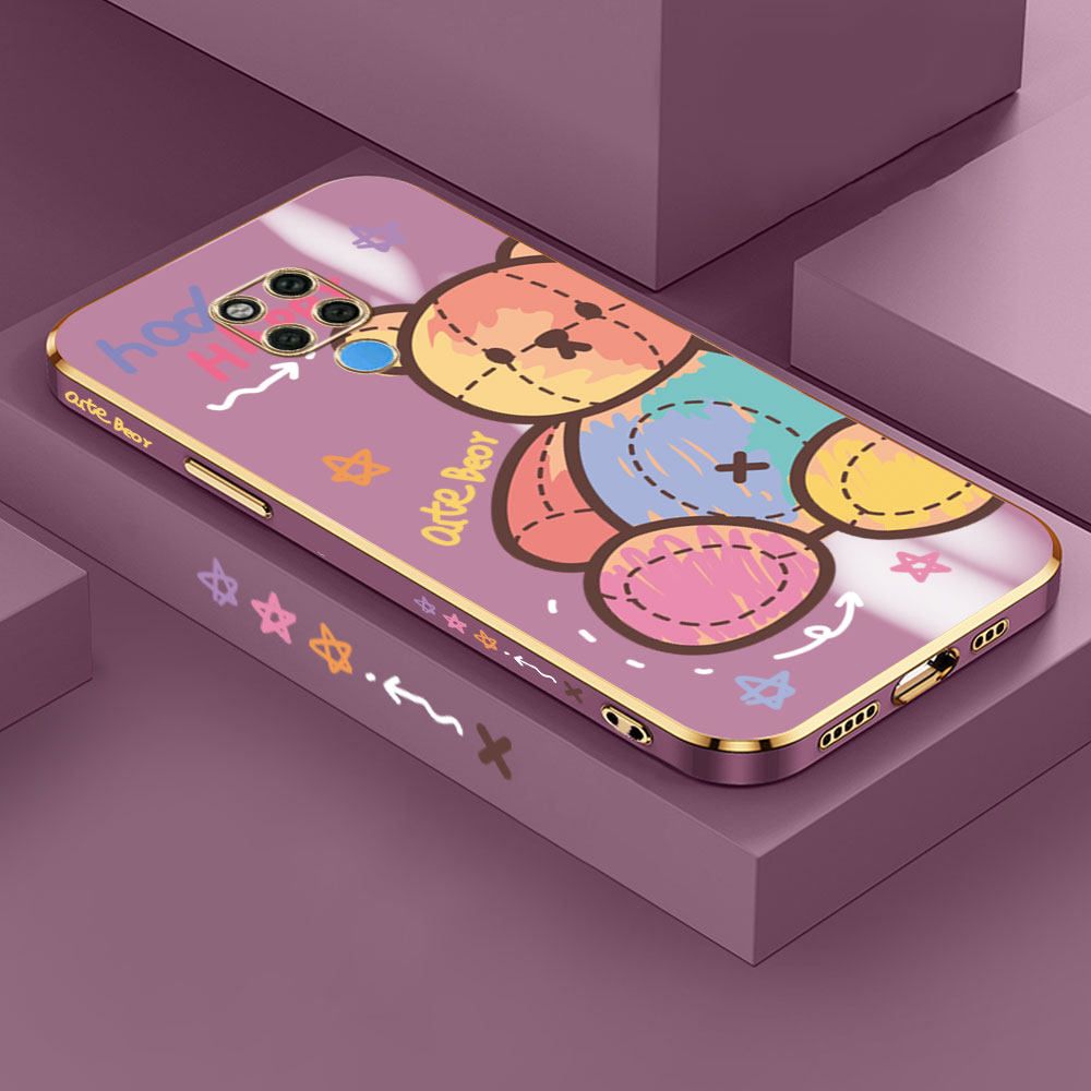 Jizetin (Free Lanyard) Huawei Mate 20 X Case Color Doll Bear Luxury 6D Plating Soft Casing Silicone Ultra Thin Phone Cover