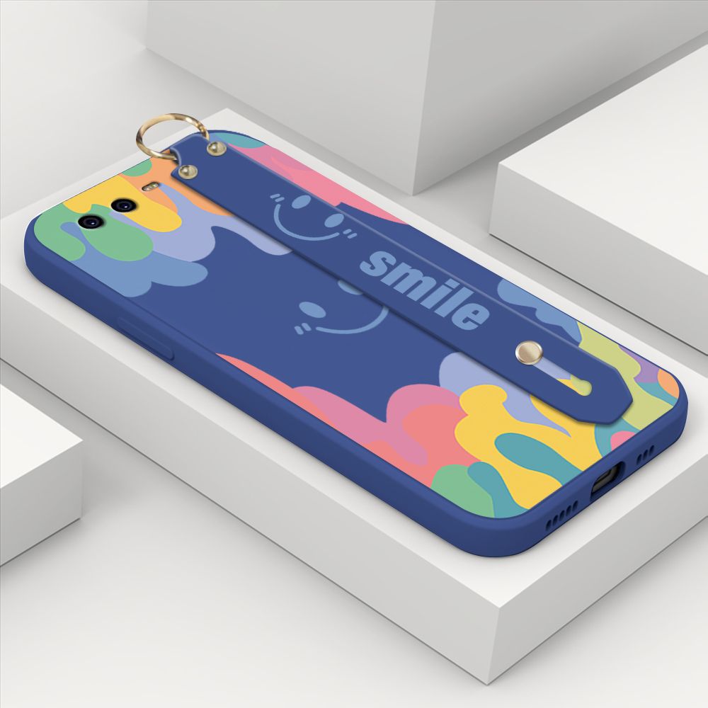ZeroQiQi for Huawei P10 Plus Wrist Strap Case Soft Candy Color Splash Ink Cover Trend Square Printed Pattern Liquid Silicone Phone Case
