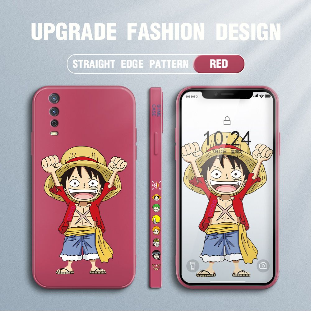 Jizetin for Vivo Y20 / Y12A / Y12S / Y20i / Y20SG Case Anime One-Piece Monkey D. Luffy Anime Side Design Phone Case Square Edge Pattern Liquid Silicone Cases Full Cover Camera Shockproof Protective Case