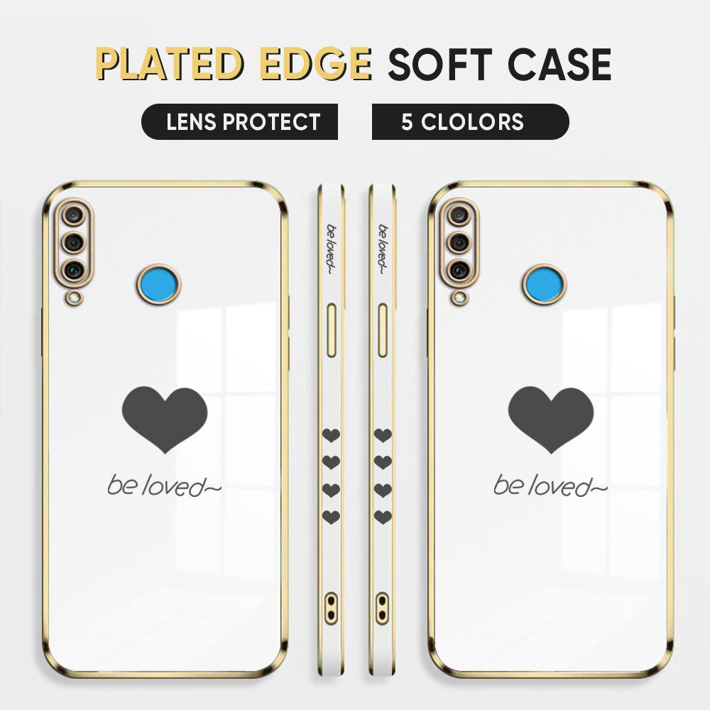 Luxury 6D Plating Case for Huawei P30 Lite Phone Cases Lover Heart Side Print Soft Silicone Square Back Cover