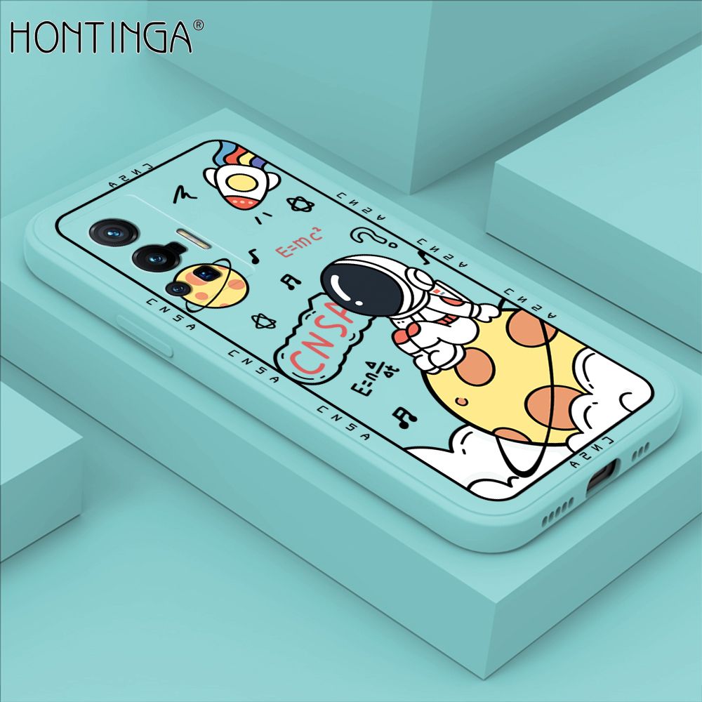 Hontinga for Vivo X70 Pro 5G Case Cartoon Astronauts Phone Case Phone Case Soft Square Edge Silicone Cases Full Lens Cover Shockproof Protection Cover