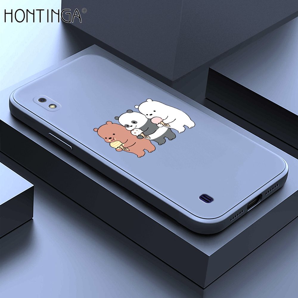 Hontinga for Samsung Galaxy A10 Case Cute Cartoon Bear  Phone Case Soft Square Edge Silicone Cases Full Lens Cover Shockproof Protection Cover