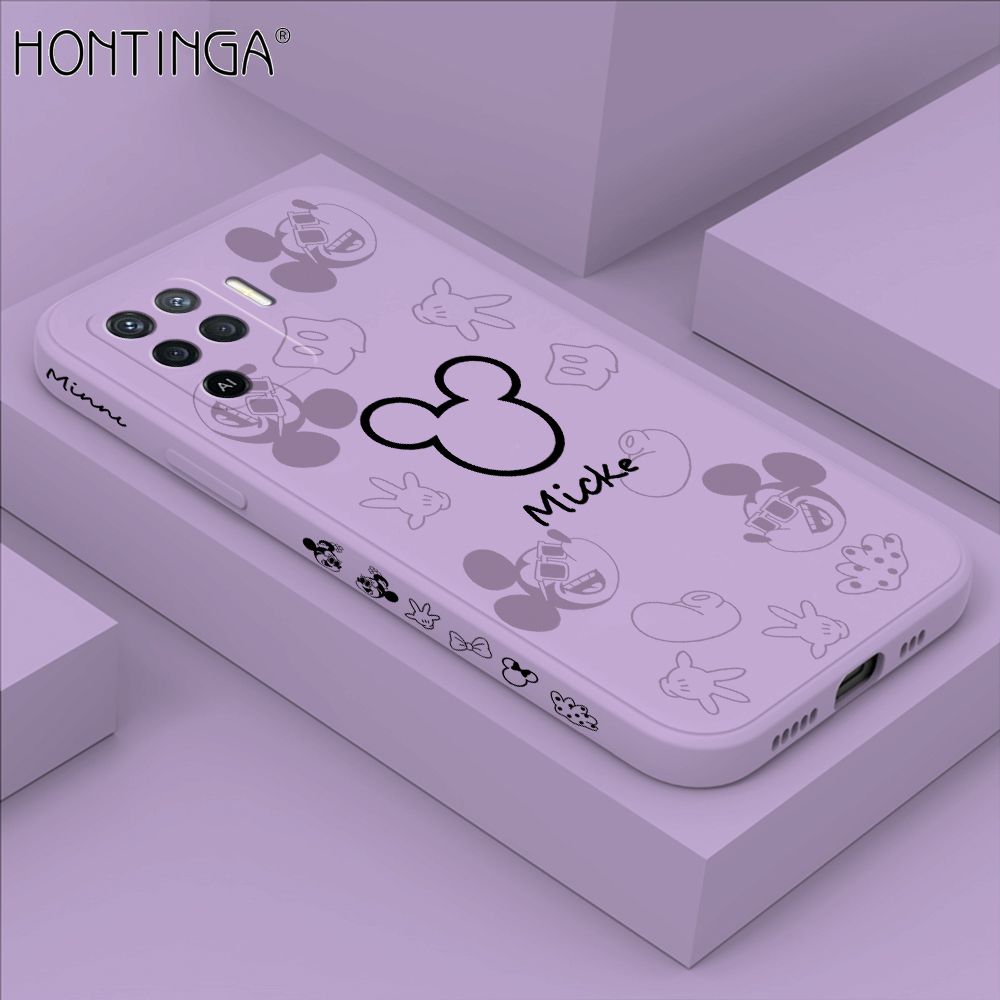 Hontinga for OPPO F19 Pro / A94 / Reno5 F Case Side Design Cute Mouse Avatar Back Cover Soft Square Edge Pattern Liquid Silicone Trend Phone Cases