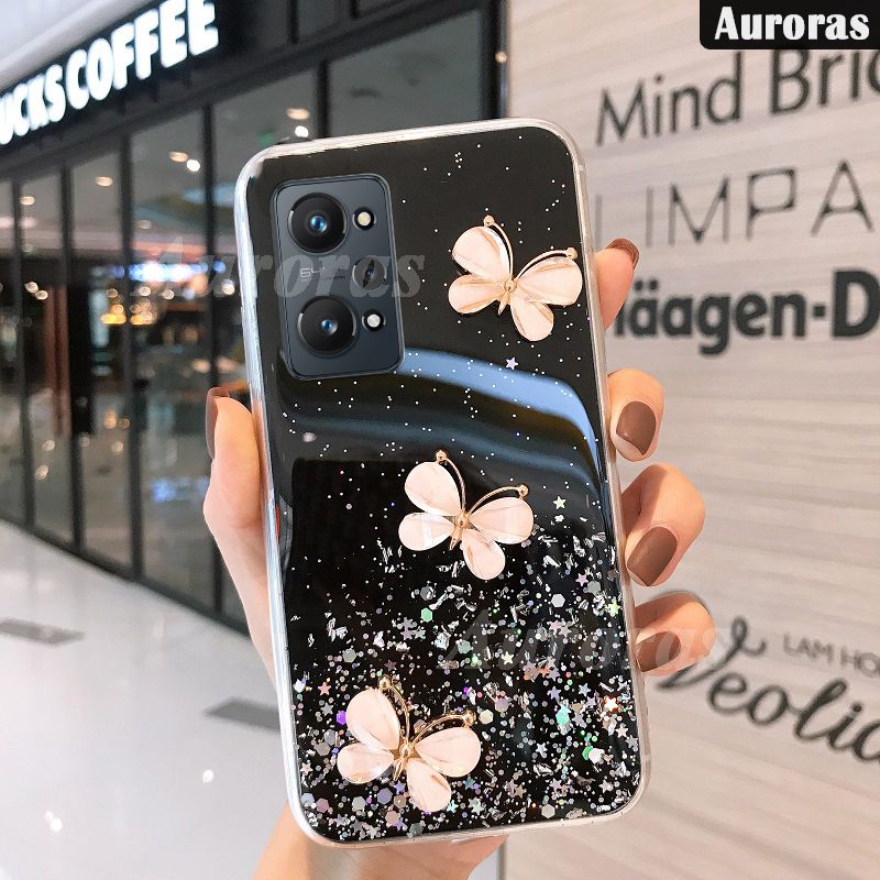 Case For Realme 9i Shiny Ring Back Cover Glitter Soft Transparent Butterfly Cases for Realme 9i Case Stars Moon Girls