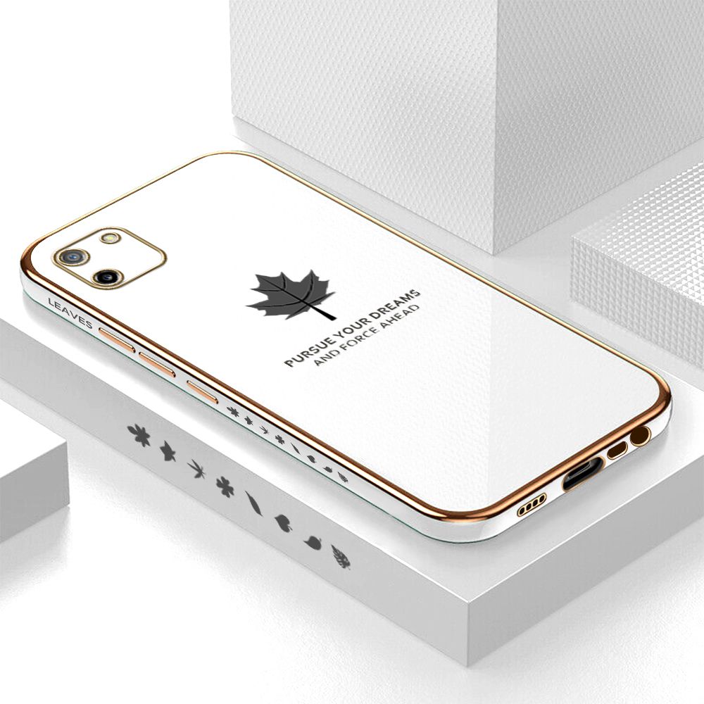 ZeroQiQi for Realme C11 Back Cover New Maple Leaf Luxury 6D Plating Case Side Pattern Soft Silicone Square Phone Cases + Free Lanyard