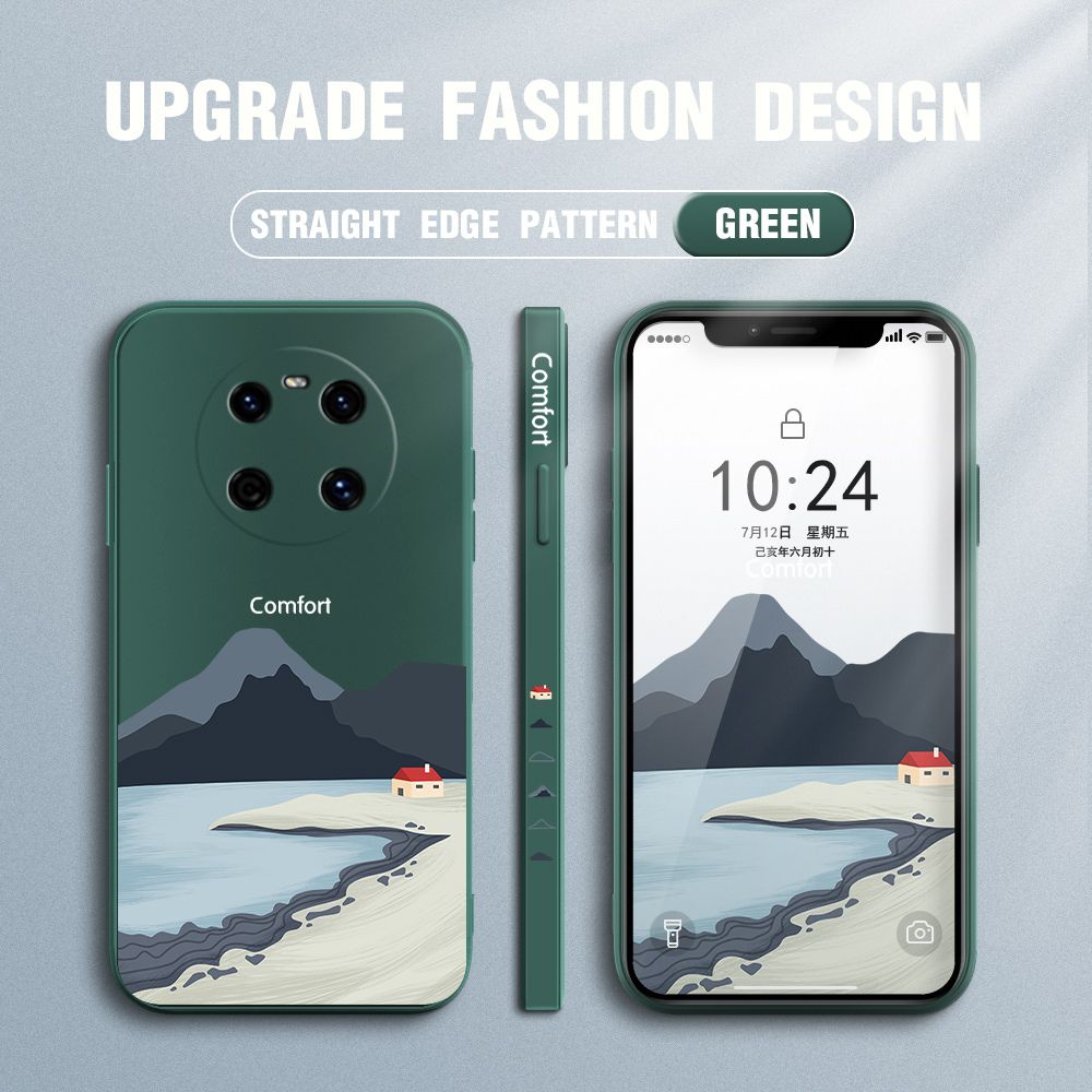 Jizetin for Huawei Mate 40 Case Mount Fuji Design Side Design Phone Case Square Edge Pattern Liquid Silicone Cases Full Cover Camera Shockproof Protective Case