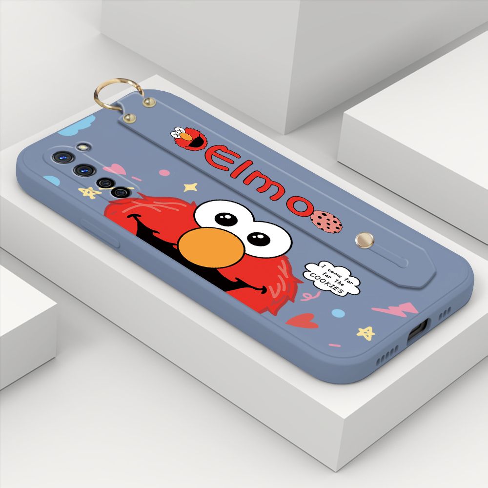 ZeroQiQi for OPPO Reno3 5G Wrist Strap Case Cute Cute Cartoon Little Monster Phone Cover Square Edge Liquid Silicone Case Full Cover Camera Shockproof Protective Cases