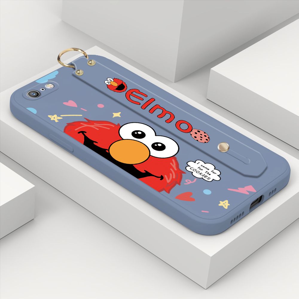 ZeroQiQi for iPhone 6 Plus Wrist Strap Case Cute Cute Cartoon Little Monster Phone Cover Square Edge Liquid Silicone Case Full Cover Camera Shockproof Protective Cases