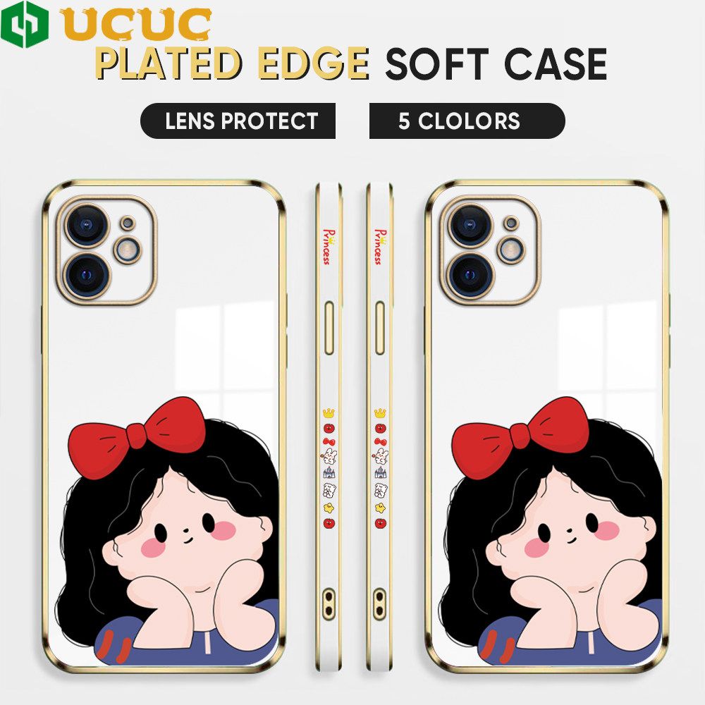 UCUC for iPhone 12 Mini Back Cover + Free Lanyard Cute Gir Luxury 6D Plating Case Side Pattern Soft Silicone Square Phone Cases