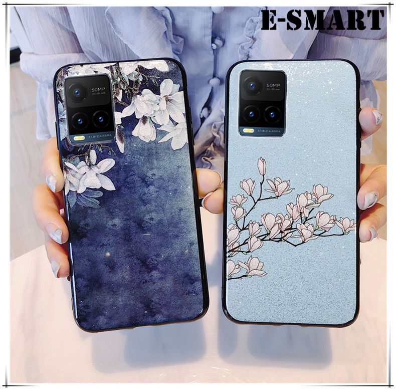 For VIVO Y21 / Y21S Case Flowers Gardenia & Magnolia Bling Glitter Soft Silicone Protector Vivo Y21 / Y21S Back Cover