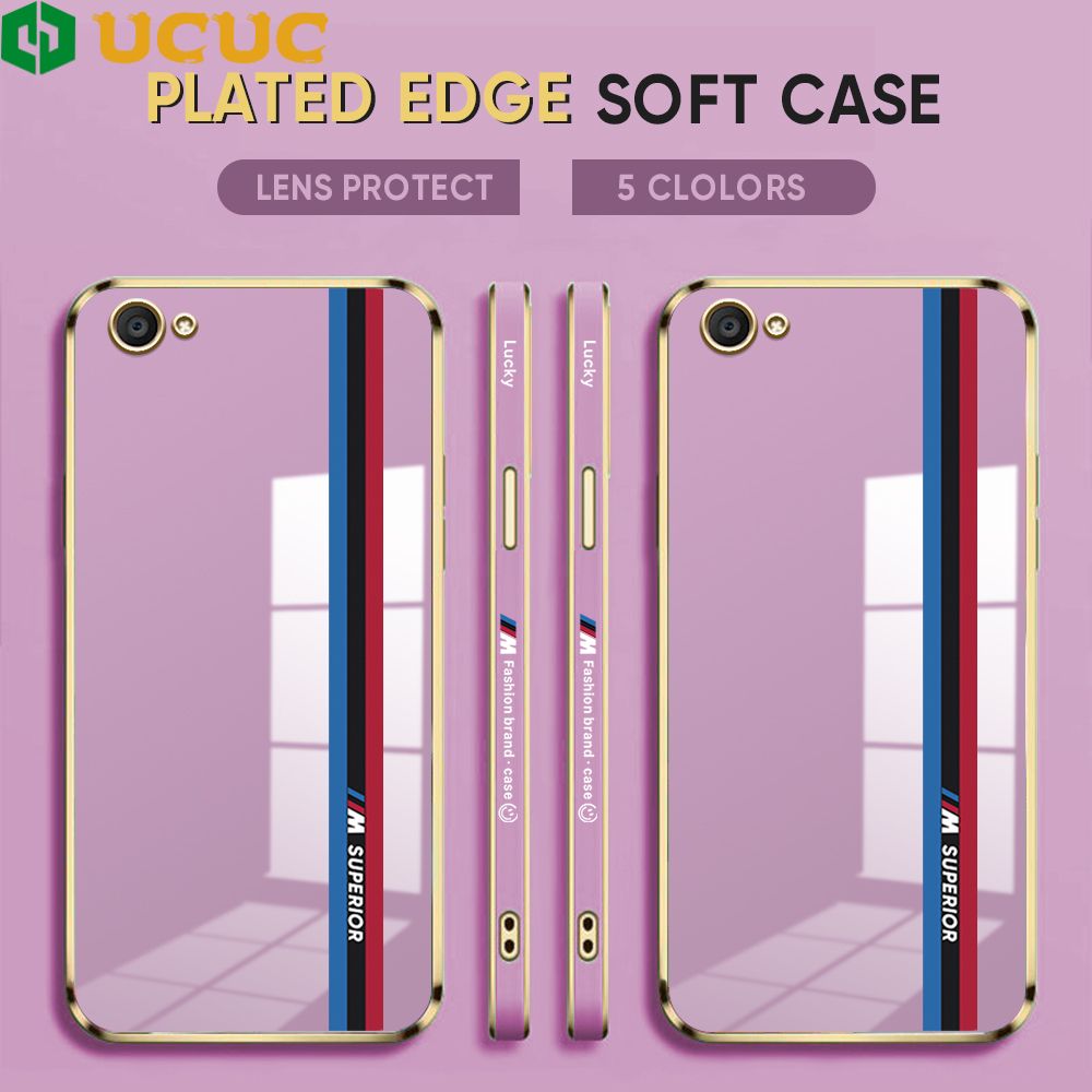 UCUC for Vivo X9 / X9S / V5 Plus Back Cover + Free Lanyard Track Sign Luxury 6D Plating Case Side Pattern Soft Silicone Square Phone Cases