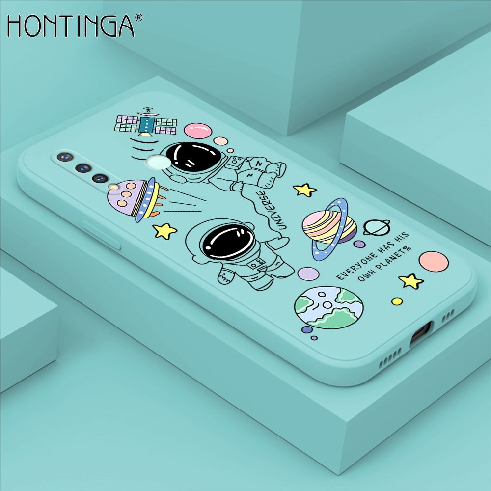 Hontinga for Vivo Y19 Case Fashion Earth Planet Astronaut Phone Case Soft Square Edge Silicone Cases Full Lens Cover Shockproof Protection Cover