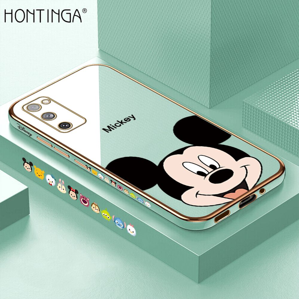 Hontinga for Samsung Galaxy S20 FE 4G / 5G Back Cover + Free Lanyard Luxury 6D Plating Cartoon Mouse Side Pattern Case Soft Silicone Square Mobile Cover