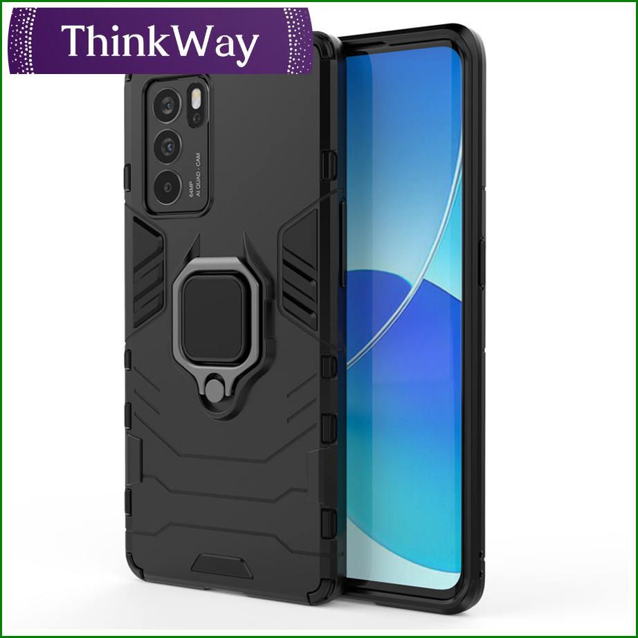 Silicone TPU and Hard PC Luxury Armor Shockproof Metal Ring Holder Cover Phone Casing For OPPO Realme 8i & OPPO K9S 5G/Q3S
