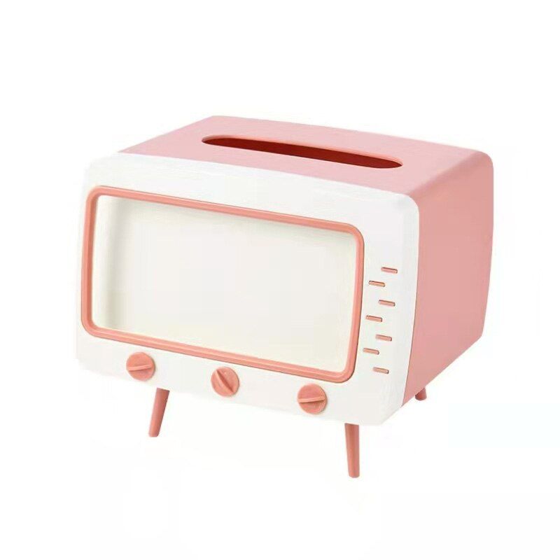 Cute Tissue Box Storage Multifunctional Paper Pumping TV Shape Phone Holder
