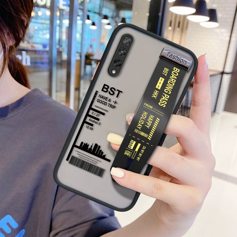 UCUC for Huawei Y9S Wrist Strap Case Creative Printing City Landscape Wristband Printing Cover Shockproof Frosted Phone Case