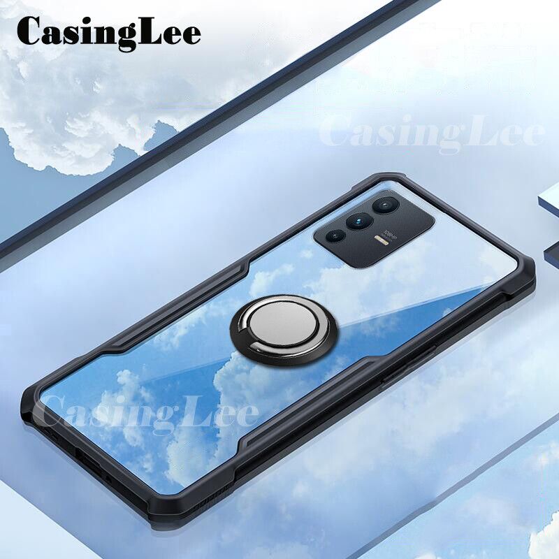 Casinglee For VIVO V23 Pro Case Hard Clear Transparent Shockproof Car Magnetic Holder Ring Back Cover VIVO V23 Pro Phone cases cover For girls and Boys