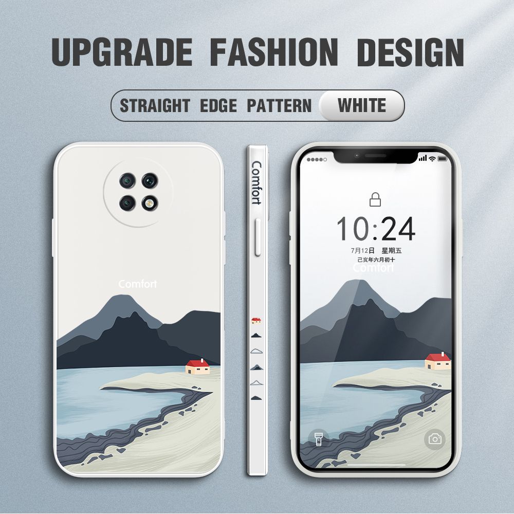 Jizetin for Xiaomi Redmi Note 9T Case Mount Fuji Design Side Design Phone Case Square Edge Pattern Liquid Silicone Cases Full Cover Camera Shockproof Protective Case