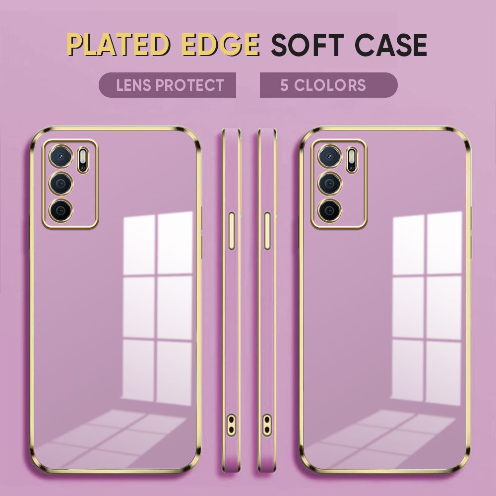 Luxury 6D Plating Case for OPPO A16 Back Cover Soft Silicone Square Frame Shiny Bling Phone Cases