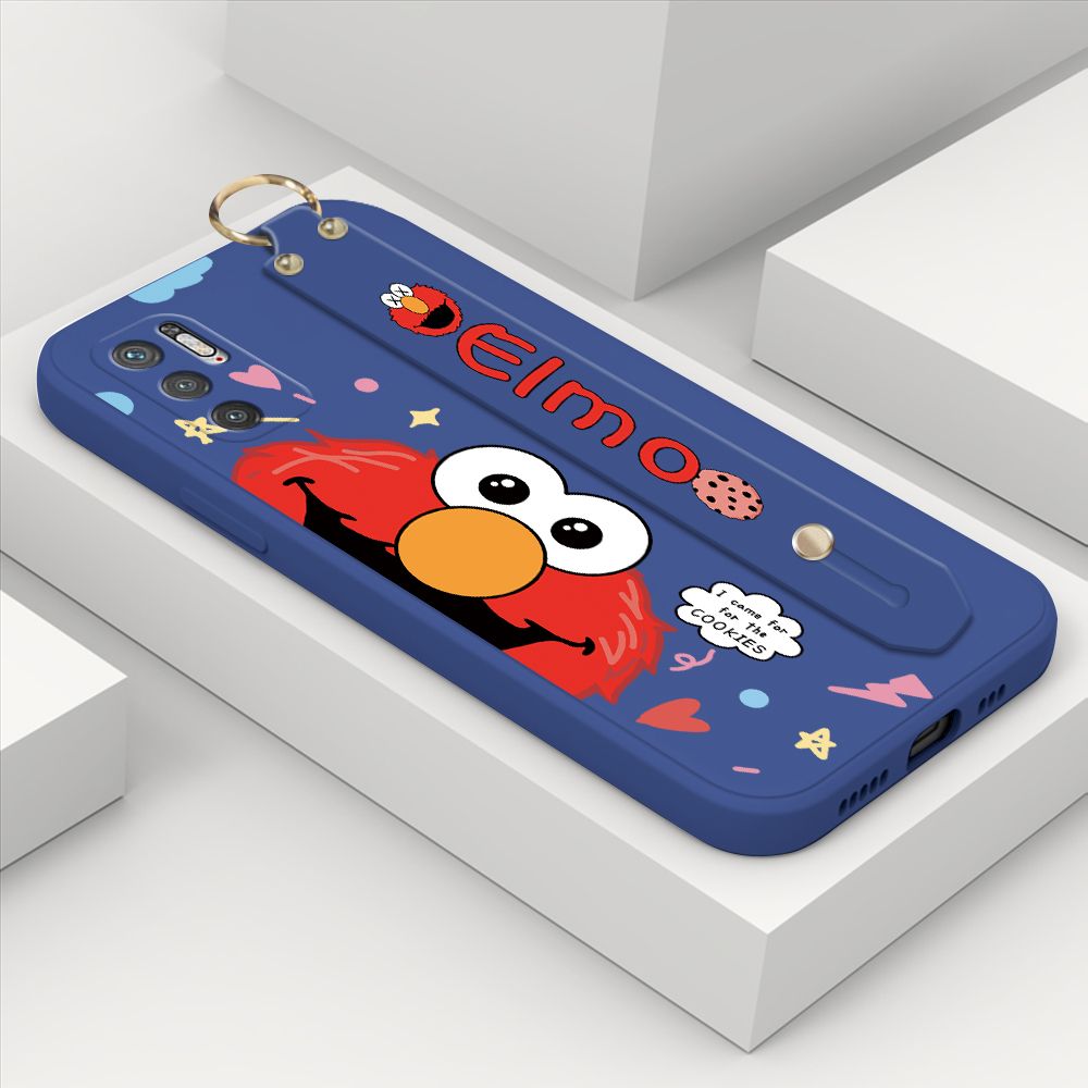 ZeroQiQi for Xiaomi Redmi Note 10 5G Wrist Strap Case Cute Cute Cartoon Little Monster Phone Cover Square Edge Liquid Silicone Case Full Cover Camera Shockproof Protective Cases