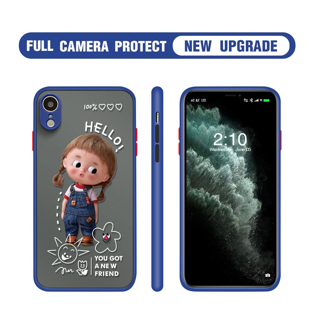 Hontinga for iPhone XR Case Cute Cartoon Little Girl Cover Camera Shockproof Protection Case Edge Frosted Transparent Phone Cover