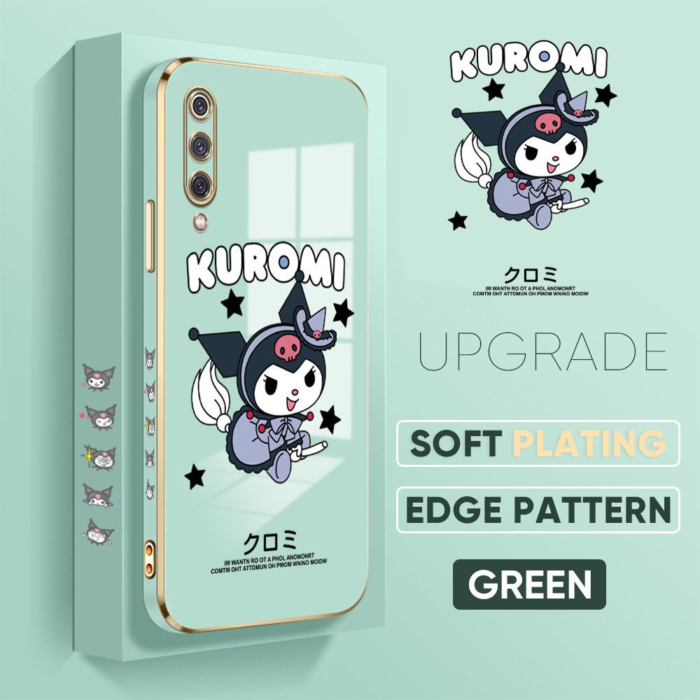 TA for Xiaomi 9 Back Cover + Free Lanyard Cute Kuromi Luxury 6D Plating Case Side Pattern Soft Silicone Square Phone Cases