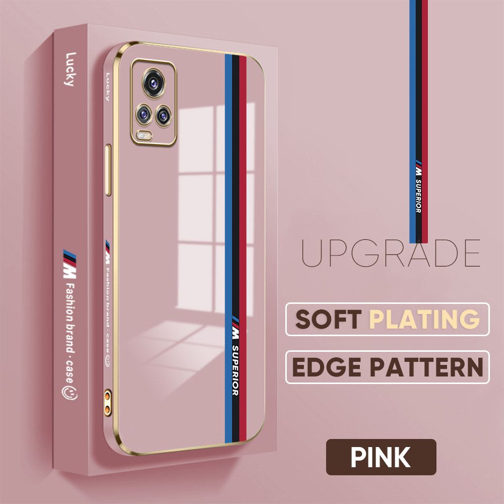 Jizetin (Free Lanyard) Vivo V20 Pro Back Cover Car Track Luxury 6D Plating Case Side Pattern Soft Silicone Square Mobile Phone Cases