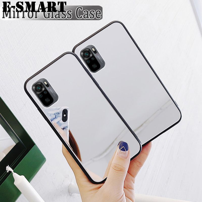 Phone Back Cover For Xiaomi Redmi Note 10S Luxury Plating Clear View Mirror Soft Phone Case for Xiaomi Redmi Note 10S Cosmetic Mirror Cases