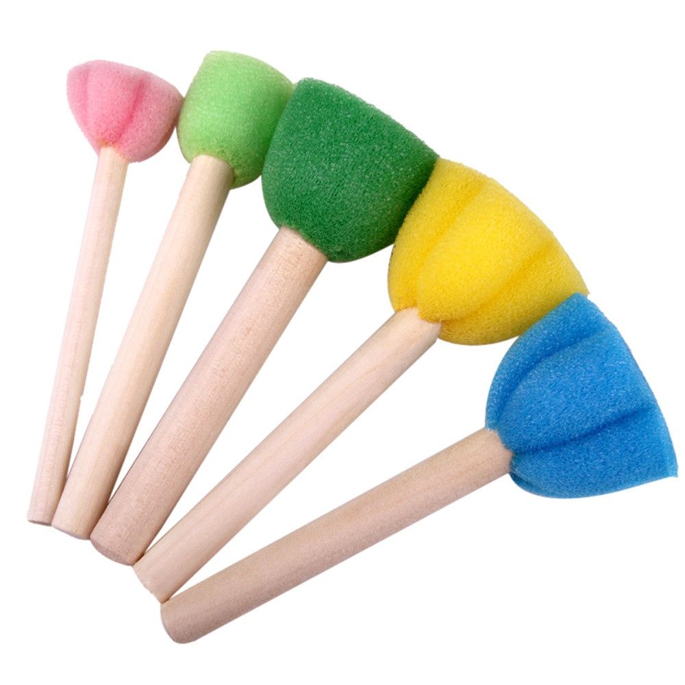 5Pcs/Set Sponge Paint Brushes Toys Wooden Handle Seal Sponge Brushes Kids Children Drawing Painting Graffiti Brush School Supply