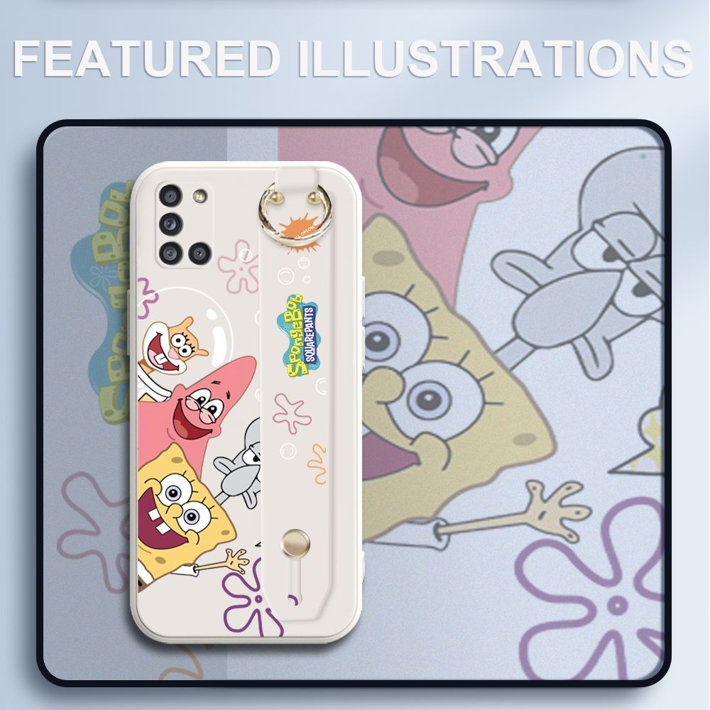 UCUC for Samsung Galaxy A31 Wrist Strap Case Funny Cartoon Sea Creatures Cover Ultra Thin Anti Fall Liquid Silicone Phone Case