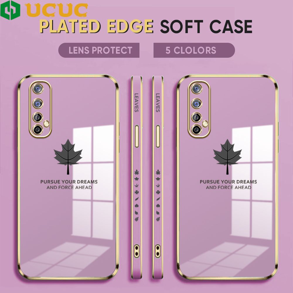 UCUC for Realme Narzo 20 Pro / Realme 7 Back Cover + Free Lanyard Maple Leaf Luxury 6D Plating Case Side Pattern Soft Silicone Square Phone Cases