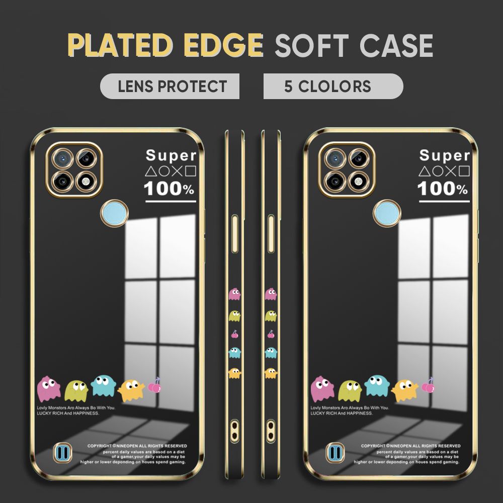 Luxury 6D Plating Case for Realme C21 Back Cover Game Little Monster Side Pattern Soft Silicone Square Phone Cases