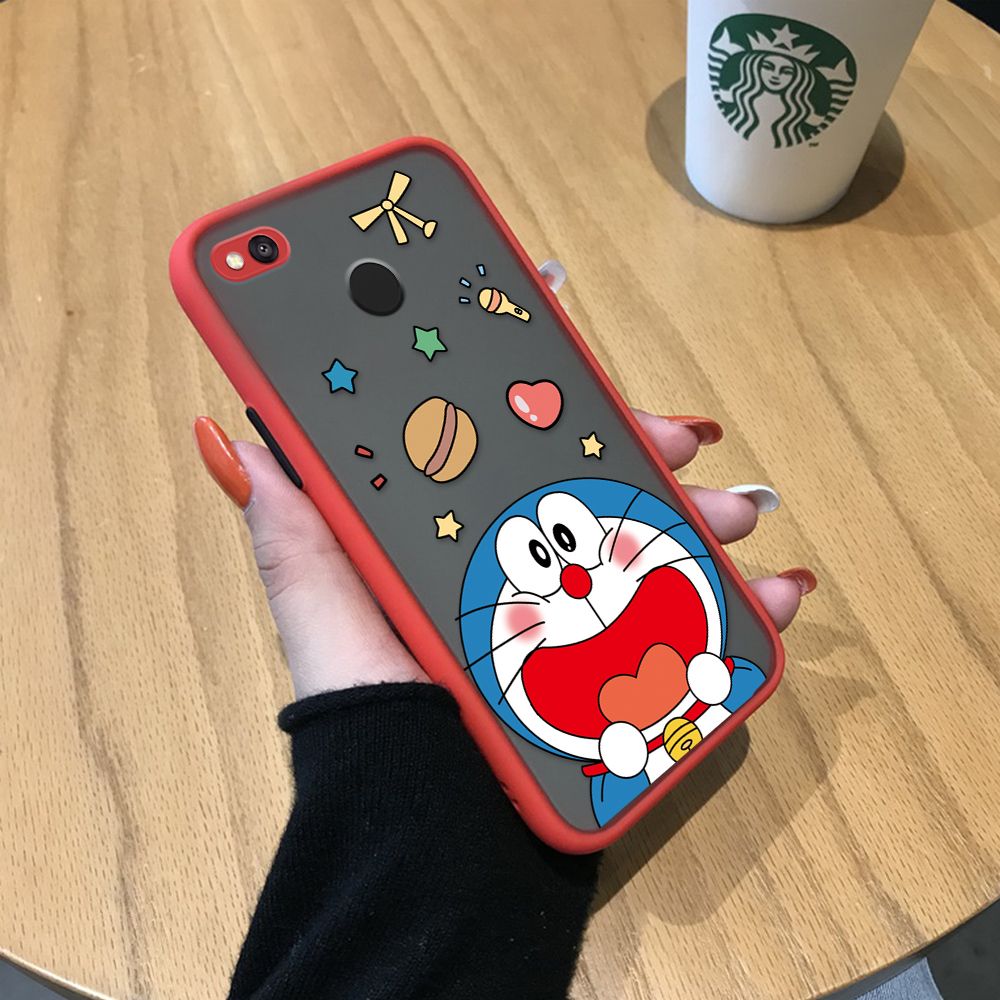 UCUC for Redmi 4X Back Cover Laugh Doraemon Frosted Transparent Hard Phone Case Thin Shockproof Full Cover Camera Protect Case