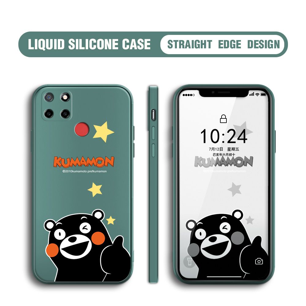 BILI for Realme C25 / C25S / C12 / Narzo 20 / Narzo 30A Back Cover Black Bear Multicolor Liquid Silicone Phone Case Soft Square Lens Protection Phone Cases