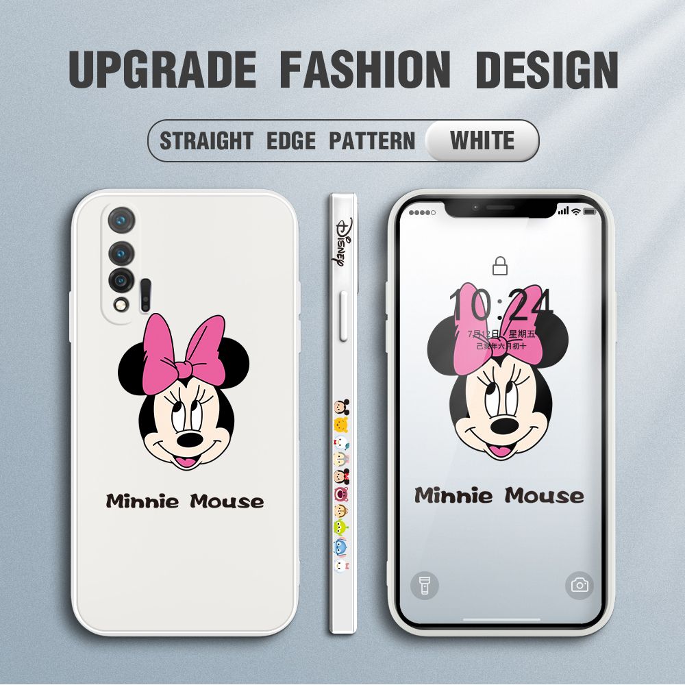 Jizetin for Huawei Nova 6 Case Minnie Mickey Mouse Design Side Design Phone Case Square Edge Pattern Liquid Silicone Cases Full Cover Camera Shockproof Protective Case